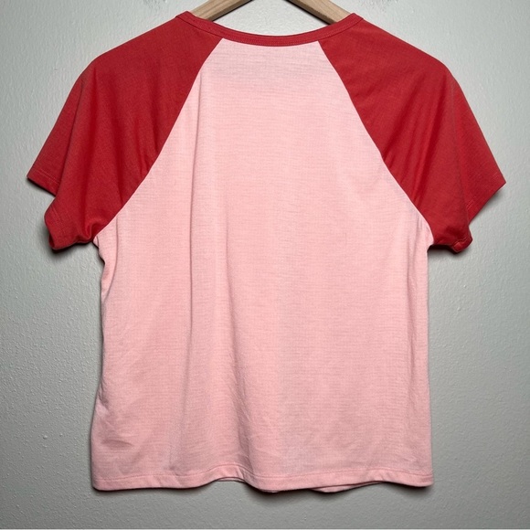 Title‎ Nine Women Shirt Medium Pink Ringer 70s Waist Length Crewneck Notton - Picture 2 of 6